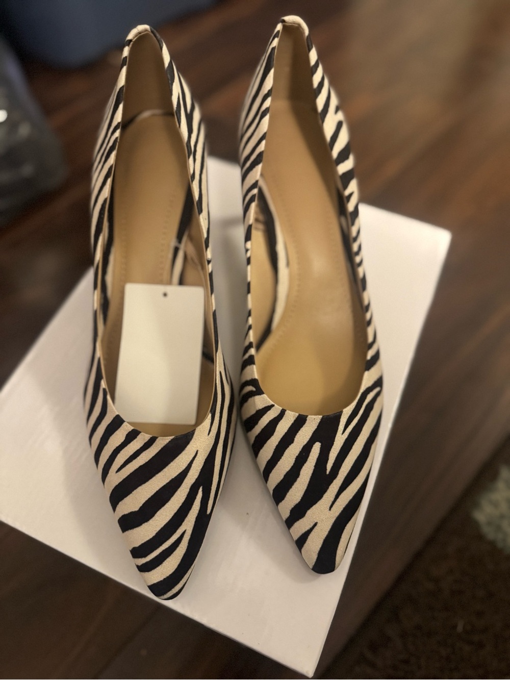 H&M Zebra-Print Pointed Pumps in Black and Cream